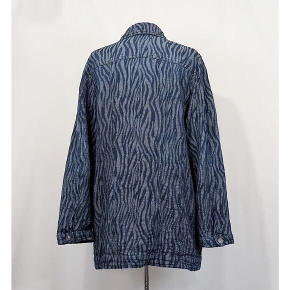 Chico's 2 Jacket Indigo Blue Zebra Stripe Textured Elongated Misses Size L - Picture 4 of 6